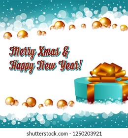 An editable vector illustration of a Christmas cerulean background with a gift box