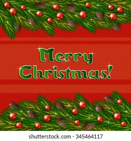 An editable vector illustration of christmas decoration on a knitted background