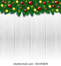 An editable vector illustration of christmas ornament and a wooden background