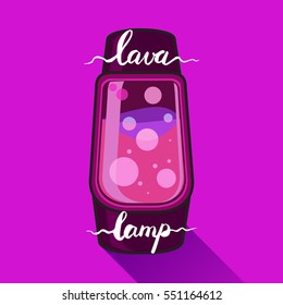Editable vector illustration of cool purple glowing lava lamp with hand drawn brush pen lettering