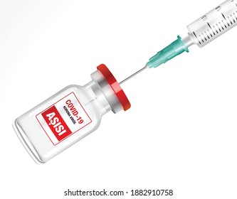 An editable vector illustration of covid-19 corona virus vaccine with Turkish label and syring