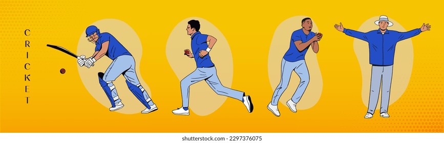 Editable Vector illustration of cricket players and umpire, IPL Cricket.