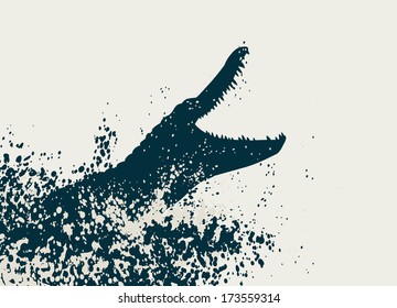 Editable vector illustration of a crocodile launching an attack with crocodile as a separate object