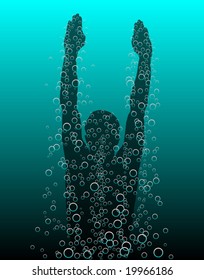 Editable vector illustration of a diver rising to the surface