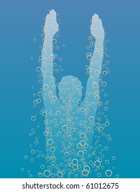 Editable vector illustration of a diver rising to the surface