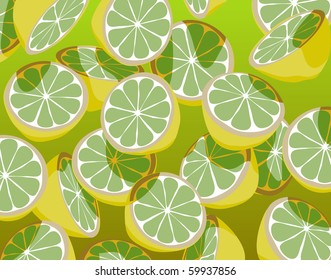 Editable vector illustration of falling sliced green lemons
