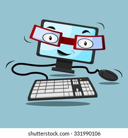 Editable Vector Illustration of Fictional Character of A Geek Computer for Additional Element of Information Technology Science Related Design Project