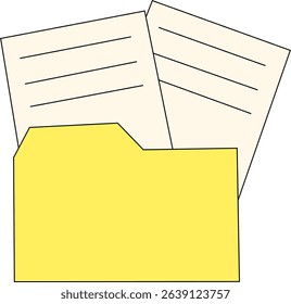 Editable Vector Illustration of File Folder Icons in Multiple States with Paper Documents for Office and Business Use