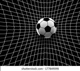 Editable vector illustration of a football hitting the back of the net