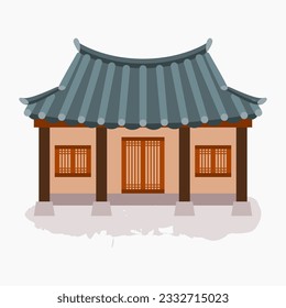 Editable Vector Illustration of Front View Traditional Hanok Korean House Building for Artwork Element of Oriental History and Culture Related Design