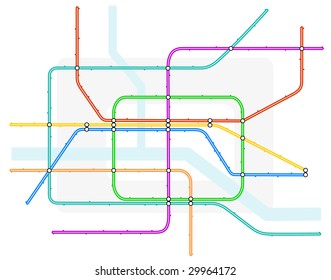 Editable vector illustration of a generic color-coded subway train map