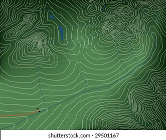 Editable vector illustration of a generic contour map of mountains