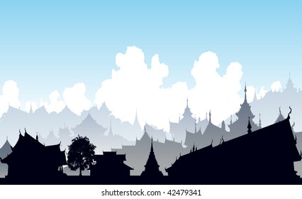 Editable vector illustration of a generic east asian city