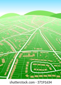 Editable Vector Illustration Of A Generic Street Map And Green Hills