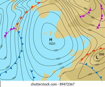 Editable Vector Illustration Of A Generic Weather Map Showing A High Pressure System