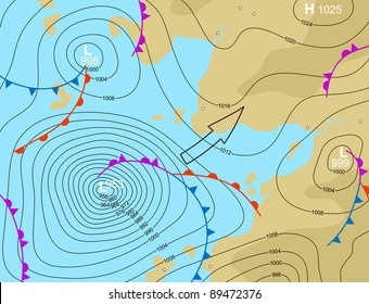 Editable Vector Illustration Of A Generic Weather Map Showing A Storm Depression