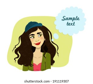 Editable vector illustration of a girl thinking