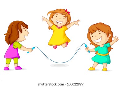 Editable vector illustration of girls skipping