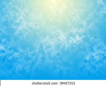 Editable Vector Illustration Of A Glowing Sun Behind Wispy Clouds Made With A Gradient Mesh