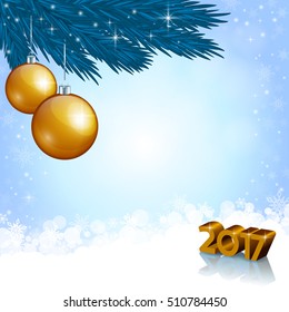An editable vector illustration of golden baubles and New 2017 Year numbers