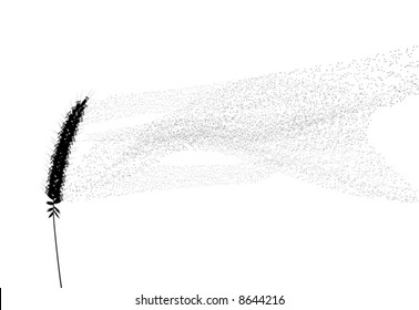 Editable vector illustration of a grass flower and drifting pollen