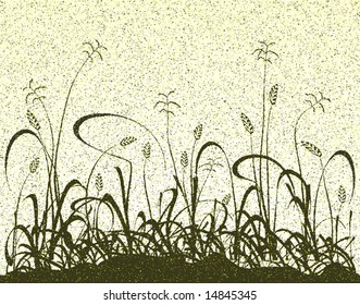 Editable vector illustration of a grassy meadow and grunge