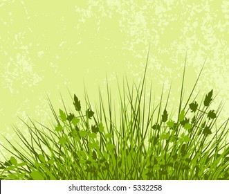 Editable vector illustration of grassy vegetation with grunge and vegetation as separate layers