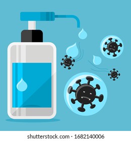 Editable Vector Illustration of Hand Sanitizer Work Against Coronavirus in Flat Style for Artwork Element of Healthcare and Medical Related Design