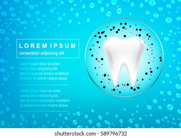 Editable vector illustration with healthy white tooth. Medical image   blue colors useful for poster, leaflet or brochure graphic design.