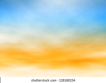 Bearbeitbare Vektorgrafik von stark scheuen Wolken in einem blauen und orangefarbenen Himmel mit Farbverlauf-Maschen