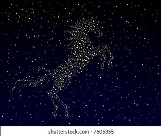 Editable vector illustration of a horse in a starry sky