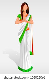 Editable vector illustration of Indian Lady in Indian Flag Sari