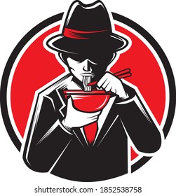 ilustración vectorial editable de una mascota restaurante de fideos ramen de la mafia italiana