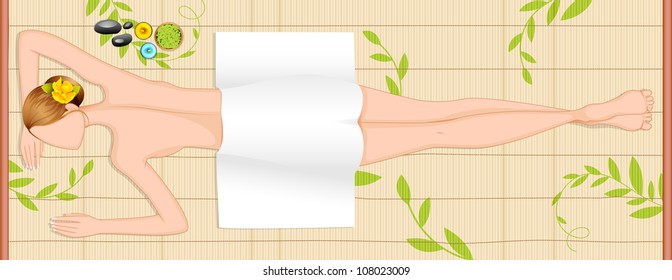 Editable vector illustration of lady relaxing in spa