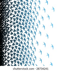 Editable vector illustration of leaves and birds