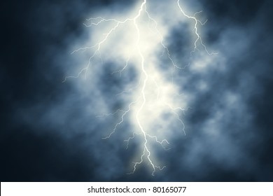 Editable vector illustration of a lightning bolt at night with background sky made using gradient meshes