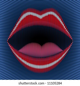 Editable vector illustration of lips made of stripes