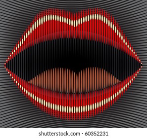 Editable vector illustration of lips made of stripes