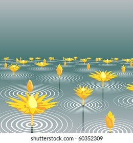 Ilustração vetorial editável de flores de lótus que emergem de um lago