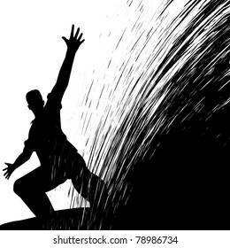 Editable vector illustration of a man sliding with grunge splash