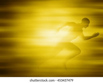 Editable vector illustration of a man sprinting in a golden blur created using gradient meshes