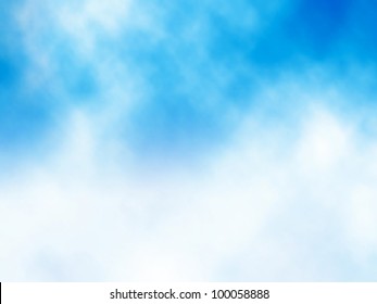 Editable vector illustration of a misty white cloud in a blue sky made using a gradient mesh