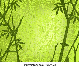 Editable vector illustration of a mossy forest with branches and grunges on separate layers