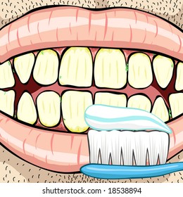 Editable vector illustration of a mouth and toothbrush on two separate layers