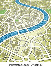 Editable vector illustration of a nameless street map from an angled perspective