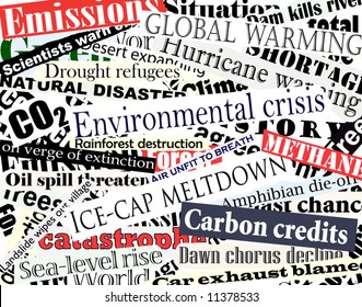 Editable vector illustration of newspaper headlines on an environmental theme