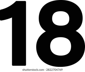 Editable vector illustration of the number Eighteen for education, counting, numbering, worksheets, typography, and creative graphic design projects.