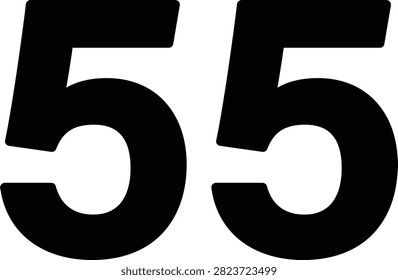 Editable vector illustration of the number Fifty Five for education, counting, numbering, worksheets, typography, and creative graphic design projects.