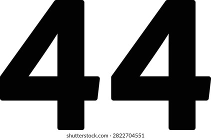 Editable vector illustration of the number Forty Four for education, counting, numbering, worksheets, typography, and creative graphic design projects.