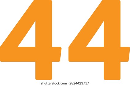 Editable vector illustration of the number Forty Four for education, counting, numbering, worksheets, typography, and creative graphic design projects.
